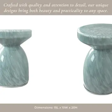 Side Table - Teal Glass Artistic with Pedestal Frame, 20 in.