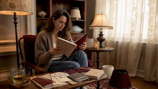 Woman examining hybrid lighting design at home