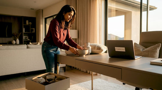 Interior designer placing decorative accents