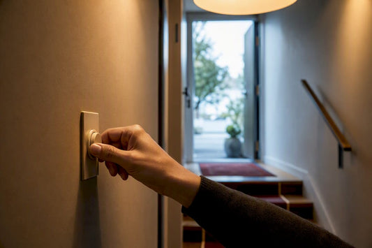 Warmly lit entryway with wall dimmer