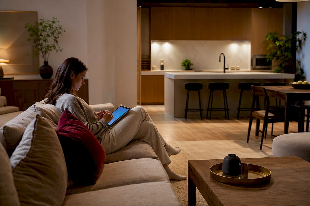 Open-plan home with layered room lighting