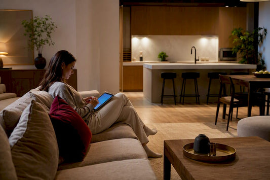 Open-plan home with layered room lighting