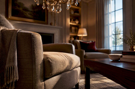 Partial chandelier glowing in elegant interior