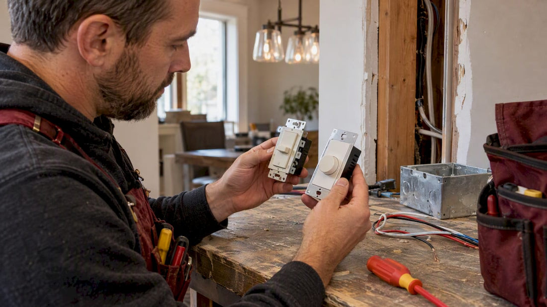 Electrician comparing TRIAC and ELV dimmers