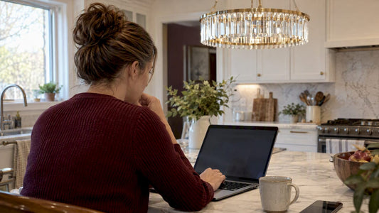 Homeowner comparing lighting financing at checkout