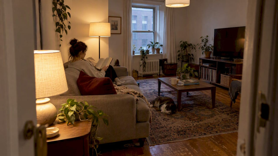 Renter living room lit at several heights