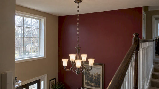 Chandelier suspended from a visible metal chain