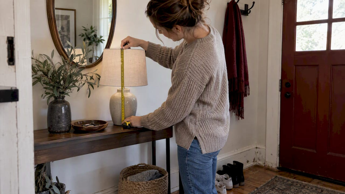 Table lamp scaled to a rental entryway console