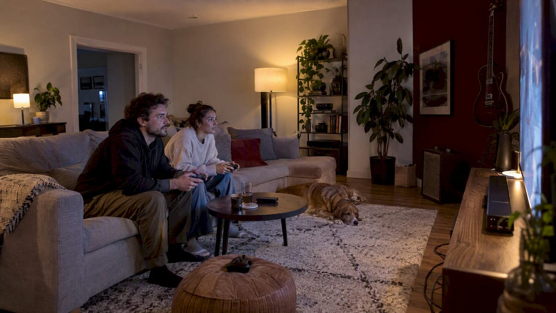 Game room with layered ambient lighting