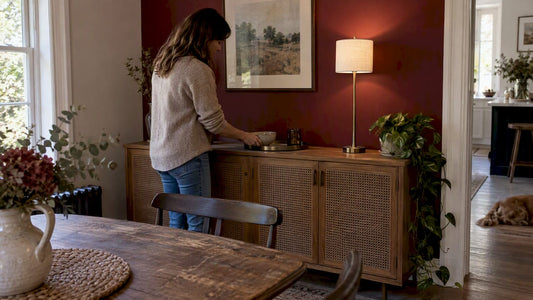 Slim buffet lamp on a dining room sideboard