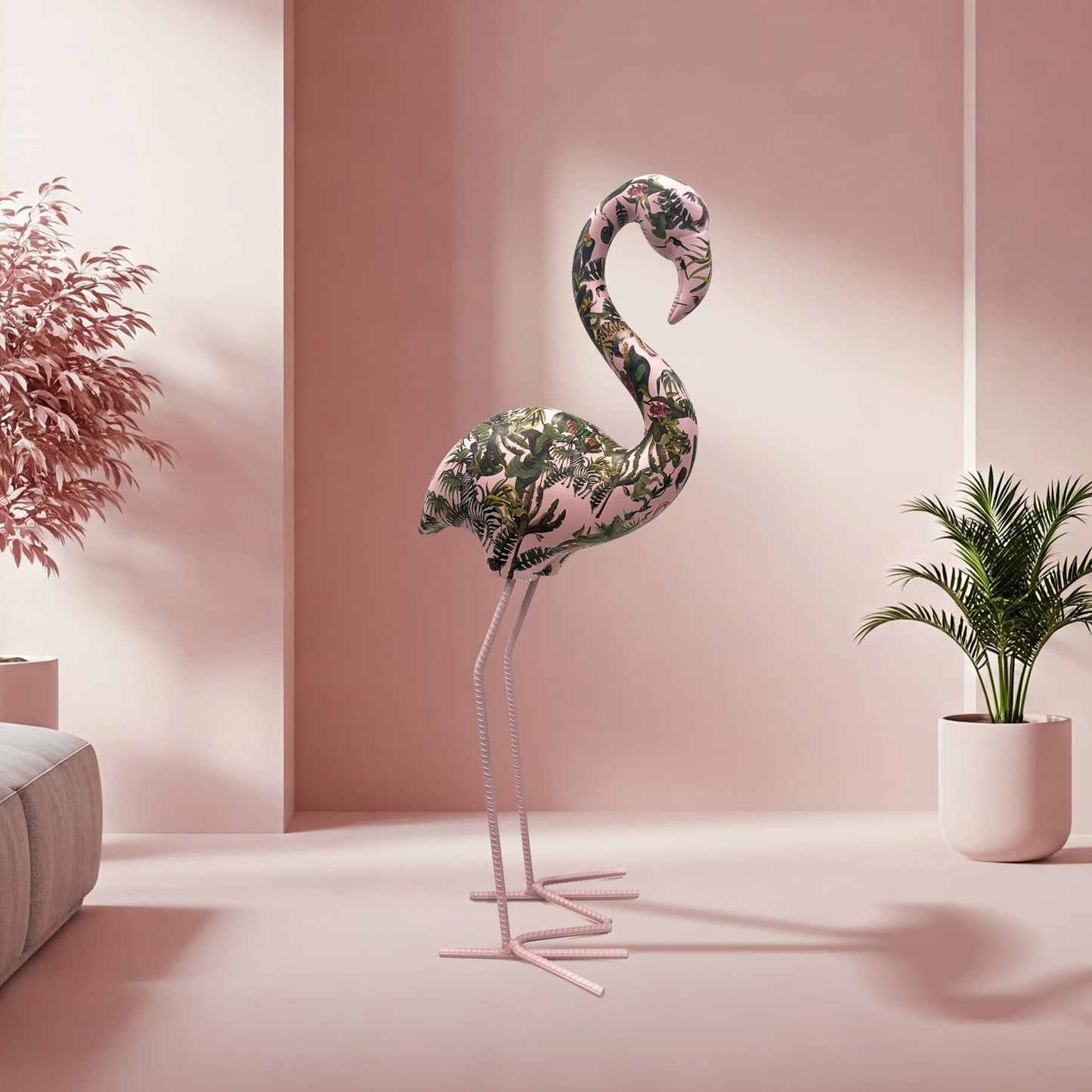 Handmade tropical bird art with metal legs