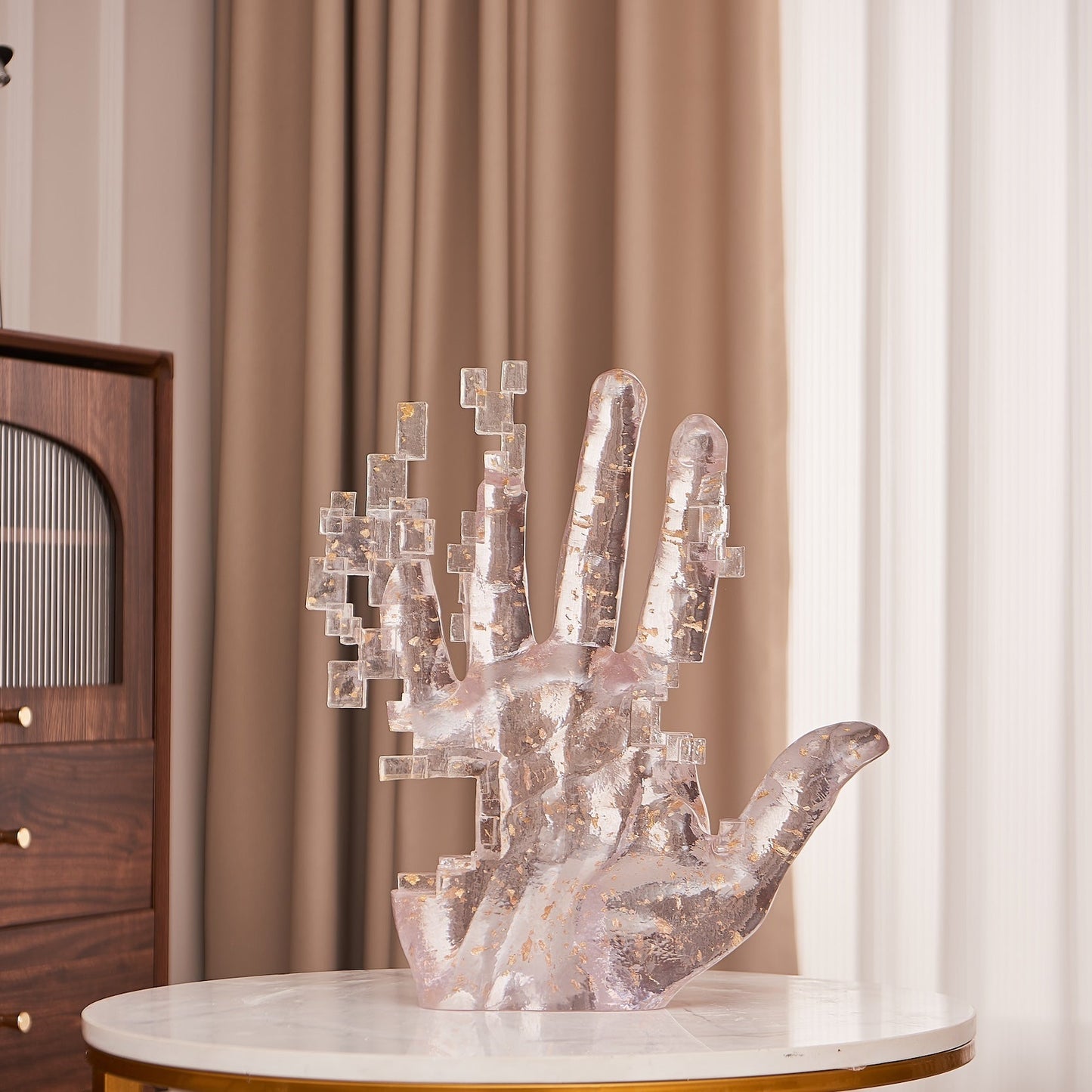 Pixelated abstract hand art in translucent resin