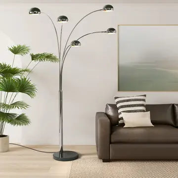 Arc Floor Lamp 85" Black Nickel Mushroom 5-Light Marble