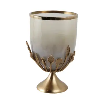 Candle Holder - Gold Glass Metal Frame Hurricane, 15 in.