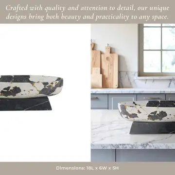 Decorative Bowl - Black/White Marble Gold Pedestal 18 in.