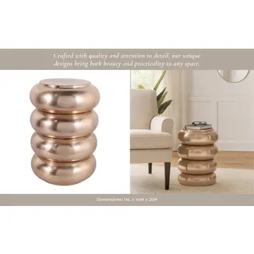 Side Table - Gold Metal Narrow Bold Rounded Drum, 20 in.