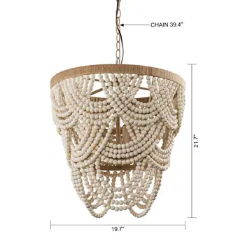 Lusteria 20" Wood Bead 4-Light Tiered Coastal Chandelier