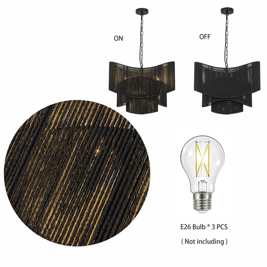 Sienna 3-Light Rattan Tiered Chandelier Matte Black