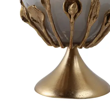 Candle Holder - Gold Glass Metal Frame Hurricane, 15 in.