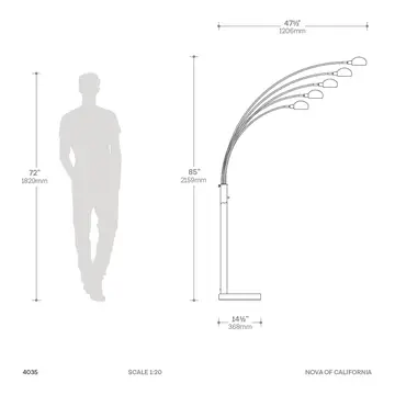 Arc Floor Lamp 85" Black Nickel Mushroom 5-Light Marble