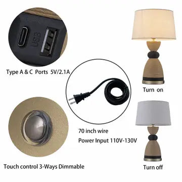 Flora 24 in. Rattan Lamp - Usb Touch Dimmer Linen Shade