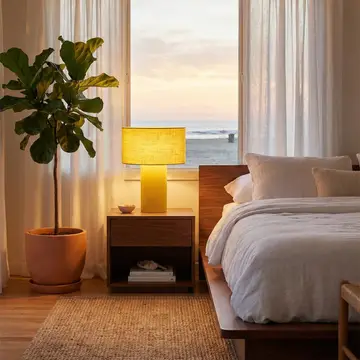 Moonlight Table Lamp - Pool Blue Linen Shade, Dimmer Switch