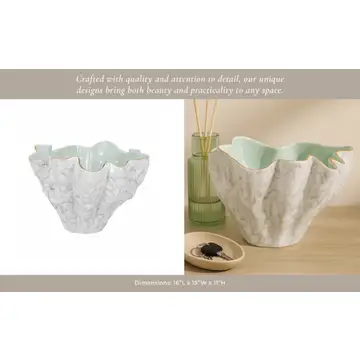 Decorative Bowl - Gray/Green Porcelain Modern Wavy, 16 in.