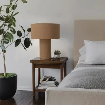 Moonlight Table Lamp - Pool Blue Linen Shade, Dimmer Switch