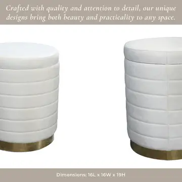 Stool - Cream Velvet Upholstery Backless with Storage, 19 in