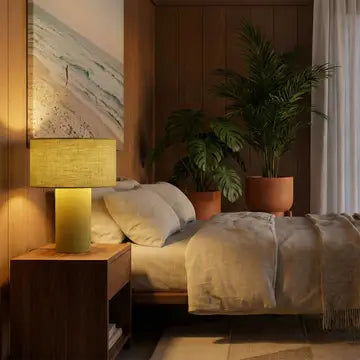Moonlight Table Lamp - Pool Blue Linen Shade, Dimmer Switch