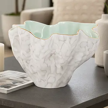 Decorative Bowl - Gray/Green Porcelain Modern Wavy, 16 in.