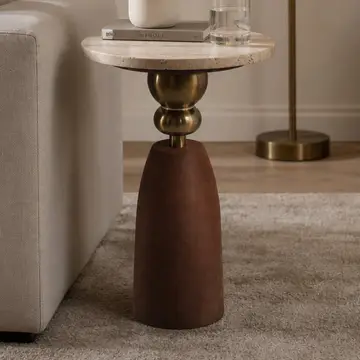 Digora Brown Leather Accent Table