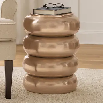Side Table - Gold Metal Narrow Bold Rounded Drum, 20 in.