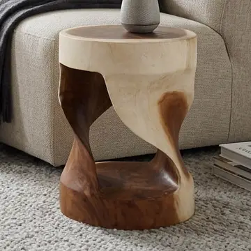 Hilsan Carved Wood Stool Accent Table
