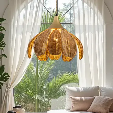 Kamala 1-Light Rattan Hemp Floral Pendant