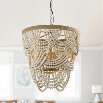 Lusteria 20" Wood Bead 4-Light Tiered Coastal Chandelier