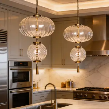 Pendant Light 16" Modern Led Brass 2-Tier Glass Globe