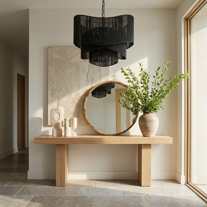 Sienna 3-Light Rattan Tiered Chandelier Matte Black