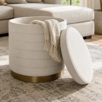 Stool - Cream Velvet Upholstery Backless with Storage, 19 in