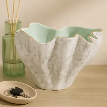 Decorative Bowl - Gray/Green Porcelain Modern Wavy, 16 in.