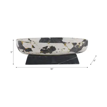 Decorative Bowl - Black/White Marble Gold Pedestal 18 in.