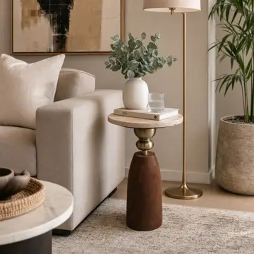 Digora Brown Leather Accent Table
