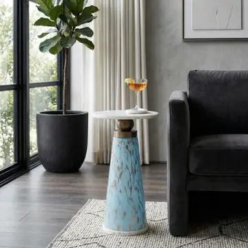 Side Table - Brown/Amber Marble Top with Pedestal, 21 in.