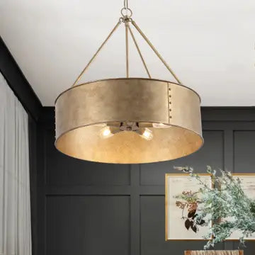 Farmhouse Chandelier 24" 5-Light Rustic Gold Metal Shade