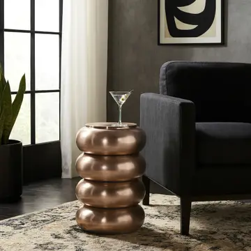Side Table - Gold Metal Narrow Bold Rounded Drum, 20 in.