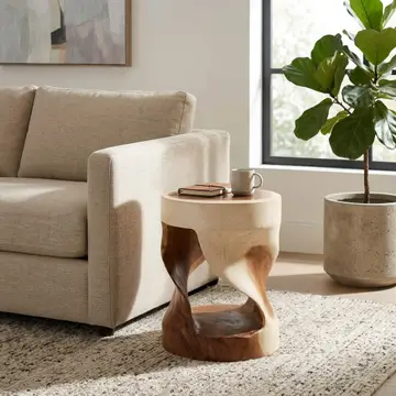 Hilsan Carved Wood Stool Accent Table