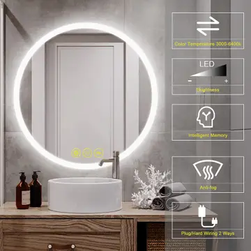 Led Bathroom Mirror Round Backlit Anti-Fog Dimmable 28