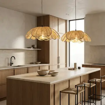 Rattan Flower Pendant Coastal Hanging Fixture Light