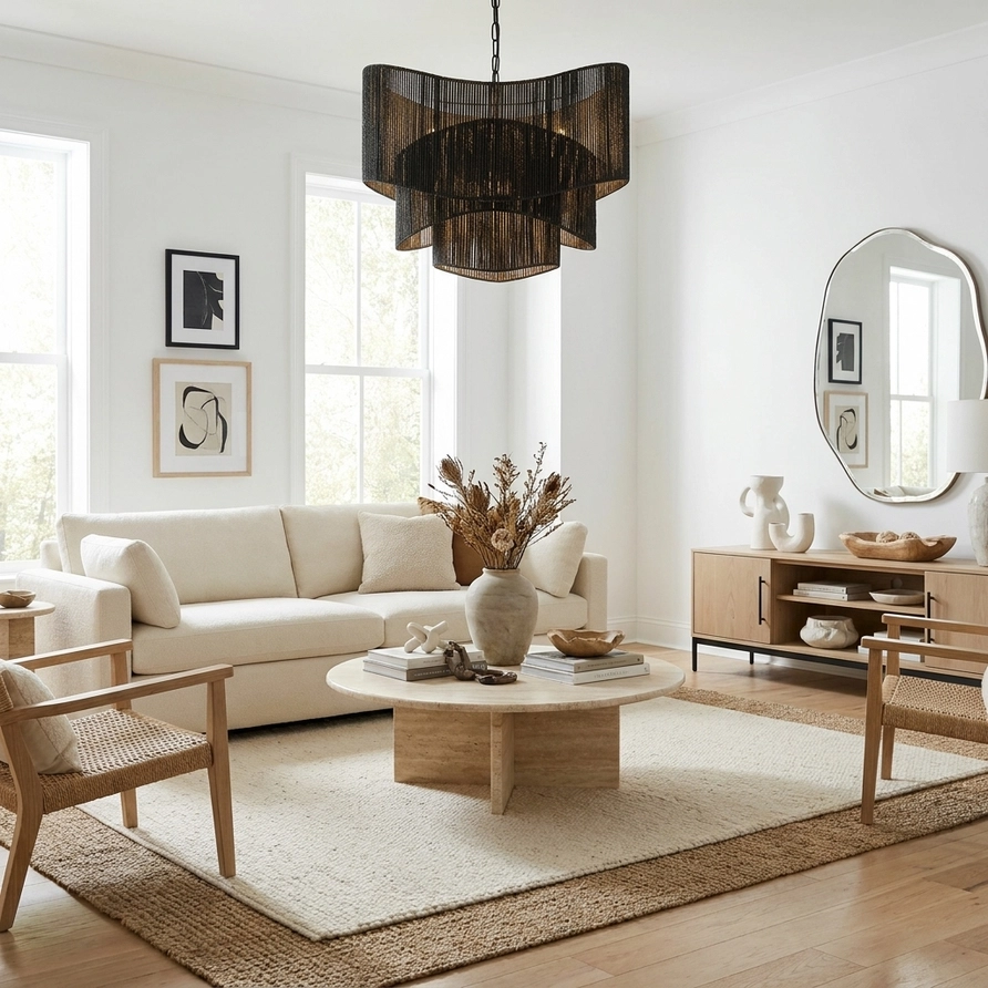 Sienna 3-Light Rattan Tiered Chandelier Matte Black