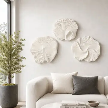 Wall Accent Set of 3 - White Resin Coastal Shell, 18/19/20in
